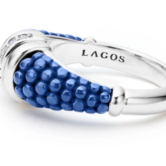 Lagos Marine Ceramic Caviar Diamond silver 925 stacking Ring New $900 sz 7 - Picture 4 of 7